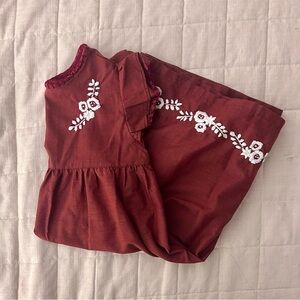 Elegant Burgundy Dress with White Floral Embroidery